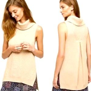 Anthro Angel Of The North Tan Sleeveless Turtleneck Cowl Hi Low Sweater small